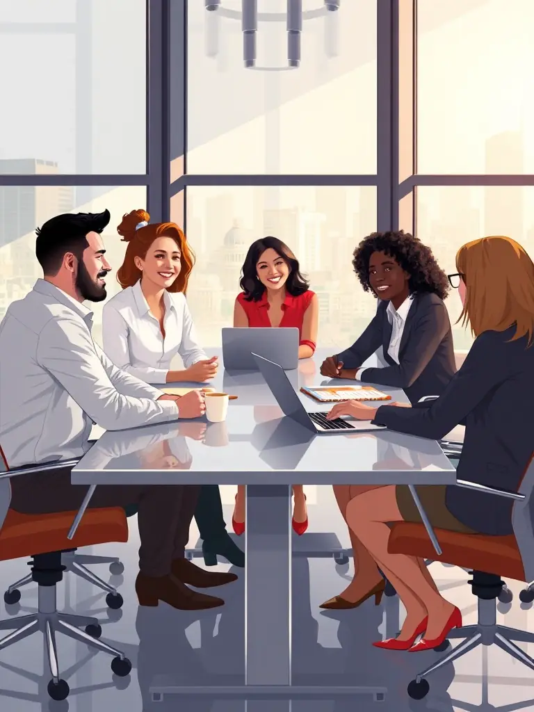 A diverse team of UK business professionals brainstorming innovative ideas in a collaborative workspace, showcasing creative problem-solving.