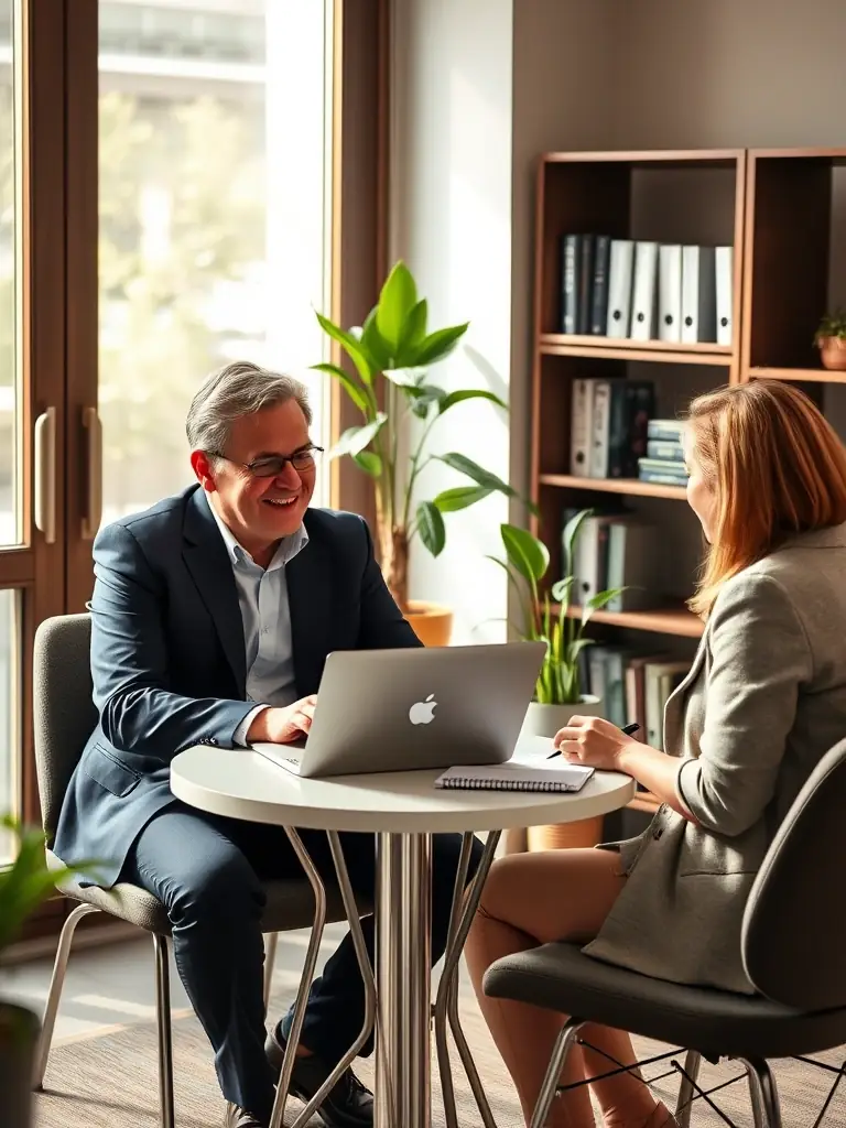 A UK business owner receiving one-on-one coaching from an IgniteUK coach in a relaxed, informal setting.